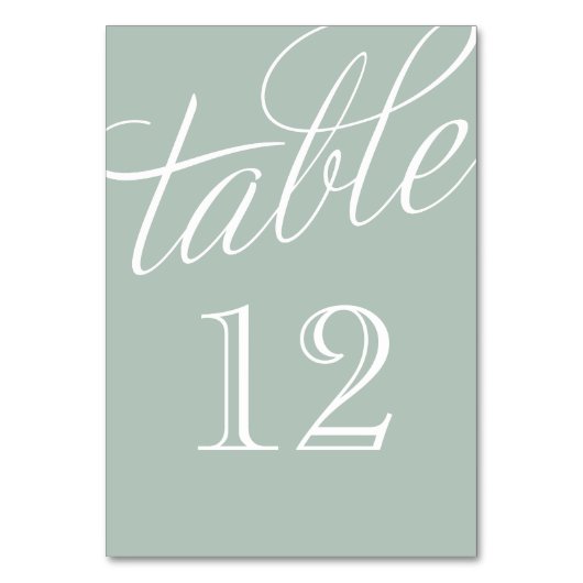 Sage und White Elegante Script-Tischnummern Tischnummer (Rückseite)