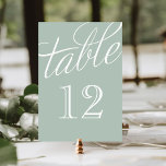 Sage und White Elegante Script-Tischnummern Tischnummer<br><div class="desc">Einfache und elegante Tischnummer-Karten mit Kalligraphie-Stil-Skript-Schriftart. Passen Sie jede Karte mit Ihren Tischnummern an,  um Anzug jeder Größe Hochzeit oder Party. Klicken Sie auf Anpassen,  um den Schriftart und die Farbe der Zahl zu ändern oder die Hintergrundfarbe zu ändern,  um ein eigenes,  einzigartiges Design zu erstellen.</div>