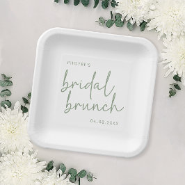 Sage und White Minimalistisch Script Bridal Brunch Pappteller