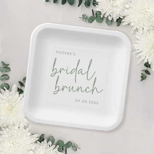 Sage und White Minimalistisch Script Bridal Brunch Pappteller