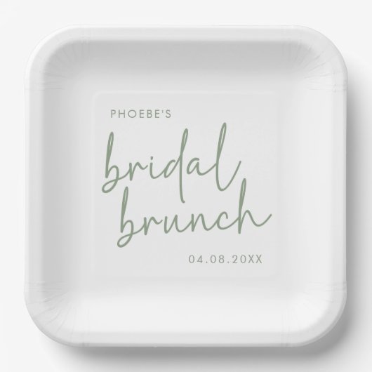 Sage und White Minimalistisch Script Bridal Brunch Pappteller (Vorderseite)