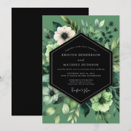 Sage Verdant Anemone Wedding Einladung (Vorne/Hinten)