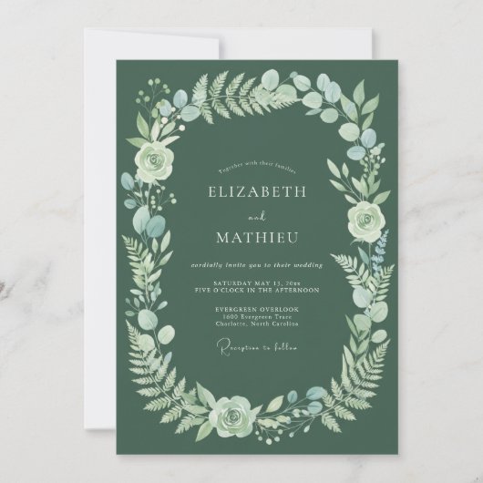Sage Verdant Kranz Hochzeit Einladung (Vorderseite)
