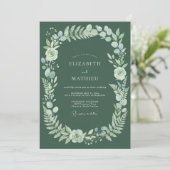 Sage Verdant Kranz Hochzeit Einladung (Stehend Vorderseite)