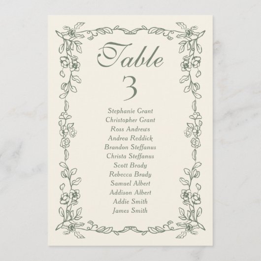 Sage Victorian Wedding Seating Chart Sign Cards Einladung (Rückseite)