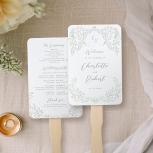 Sage Vintag Blüh Monogram Wedding Program Fächer
