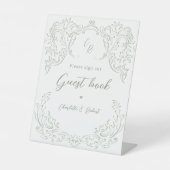 Sage Vintag Geblüht Monogram Wedding Guest Book Sockelschild (Vorderseite)