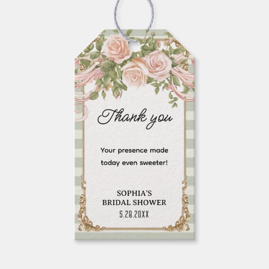 Sage Vintage Blush Floral Bridal Shower Geschenkanhänger (Vorderseite)