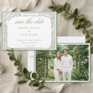 Sage Vintage Botanischer Trellis-Bogen Foto-Hochze Save The Date