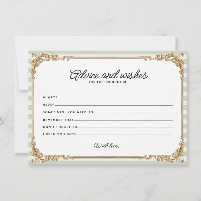 Sage Vintage Stripe Bridal Shower Advice card  (Vorderseite)