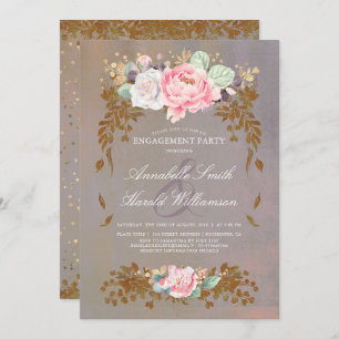 Sage Violet Gold Blush   Flora-Engagement Einladung