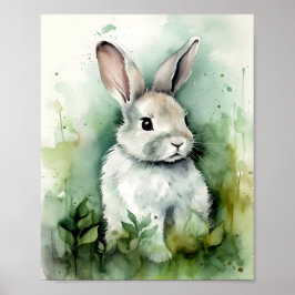 Sage Watercolor Baby Bunny Poster