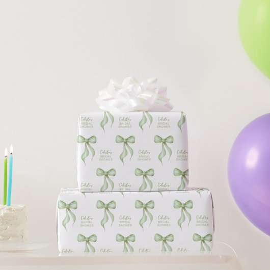 Sage Watercolor Bow Personalisiertes Brautparty Geschenkpapier (Partygeschenke)
