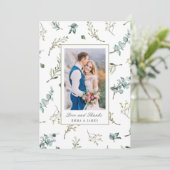 Sage Watercolor Eukalyptus Pattern Foto Hochzeit Dankeskarte (Stehend Vorderseite)