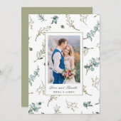 Sage Watercolor Eukalyptus Pattern Foto Hochzeit Dankeskarte (Vorne/Hinten)
