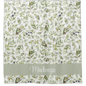 Sage Watercolor French Country Olive Name Monogram Duschvorhang (Vorderseite)