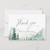 Sage Watercolor Mountain Forest Rustic Wedding Dankeskarte (Vorderseite)