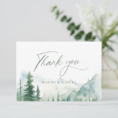Sage Watercolor Mountain Forest Rustic Wedding Dankeskarte (Stehend Vorderseite)