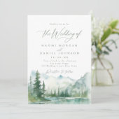 Sage Watercolor Mountain Forest Rustic Wedding Einladung (Stehend Vorderseite)