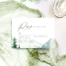 Sage Watercolor Mountain Forest Rustic Wedding RSVP Karte