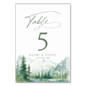 Sage Watercolor Mountain Forest Rustic Wedding Tischnummer (Vorderseite)