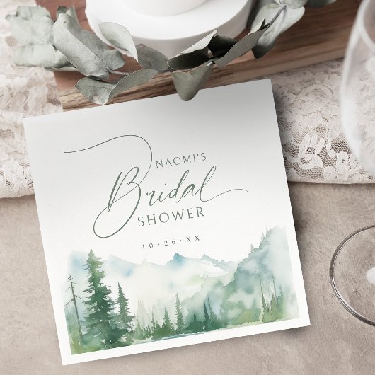 Sage Watercolor Mountain Rustic Bridal Shower  Serviette
