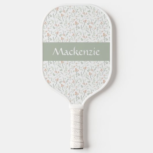 Sage Watercolor Wildflower Floral Custom Name Pickleball Schläger (Vorderseite)