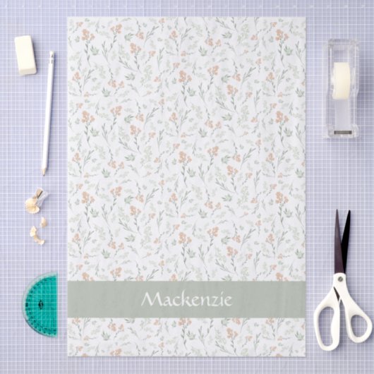 Sage Watercolor Wildflower Floral Custom Name Seidenpapier (Handwerk)