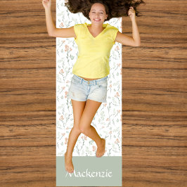 Sage Watercolor Wildflower Floral Custom Name Yogamatte