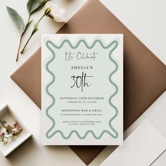 Sage Wavy Border 30. Geburtstag Einladung