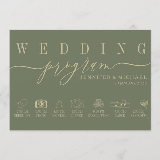 Sage Wedding Custom Icon Timeline Zeremonie Plan Programm (Vorderseite)