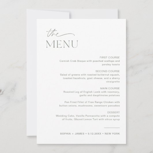 SAGE Wedding Dinner Menu 12x18 Card Einladung (Vorderseite)