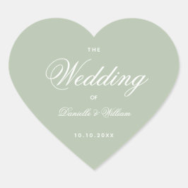 Sage Wedding Green Heart Elegante weiße Kalligraph Herz-Aufkleber