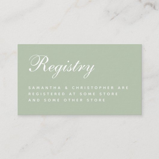Sage Wedding Registry Elegantes Script Simple Gree Begleitkarte (Vorderseite)