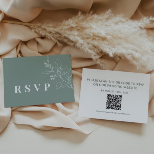 Sage Wedding RSVP Card mit QR Code Mitteilungskarte