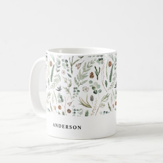Sage Weihnachten modern minimalbotanisch elegant Kaffeetasse (Vorderseite Links)