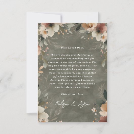 Sage Whisper Cotattecore Floral und Script Hochzei Dankeskarte (Rückseite)