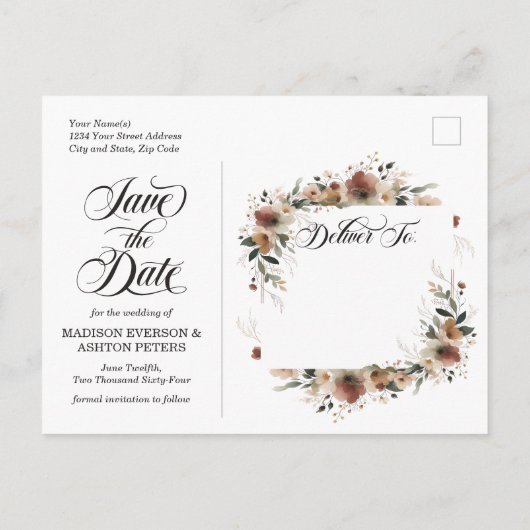 Sage Whisper-Cottail Hochzeit Speichern Sie das Da Ankündigungspostkarte (Rückseite)