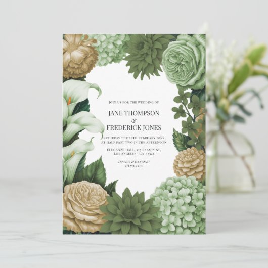 Sage Whisper, Olive Quartz & Dune Wheat Wedding Einladung (Stehend Vorderseite)