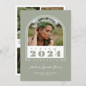 Sage White 2024 Modern Arch Foto Abschluss Ankündigung (Vorne/Hinten)