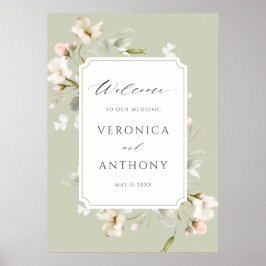Sage White Blush Bloral Wedding Willkommenszeichen Poster