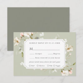 Sage White Blush Elegante Blues Wedding RSVP Karte