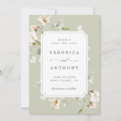 Sage White Blush Elegantes Blumenzitater Hochzeits Save The Date (Vorderseite)