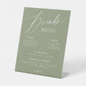 Sage White Calligraphy Wedding Bar Drink Menu Sockelschild (Vorderseite)