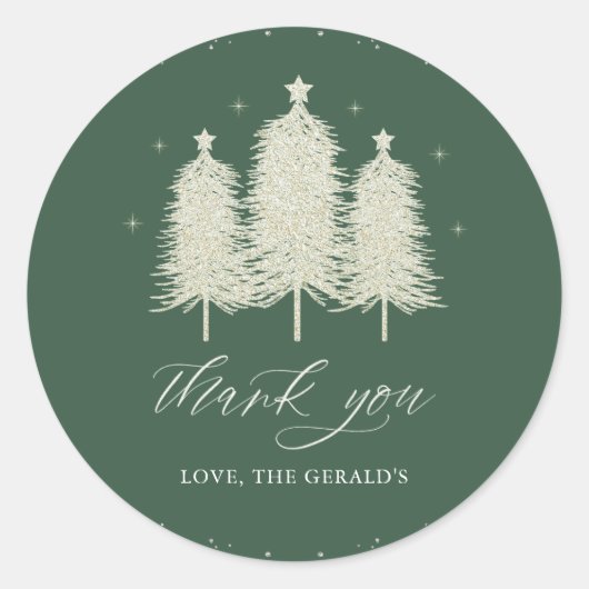 Sage White Christmas Trees Urlaub Danke Runder Aufkleber (Vorderseite)