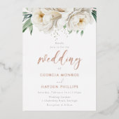 Sage & White Floral Rose Folieneinladung (Vorderseite)