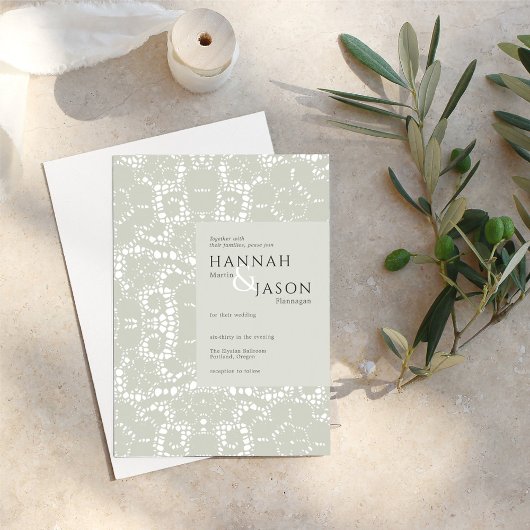 Sage White Lace Hook Delicate Einladung
