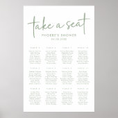 Sage & White Minimal Brautparty Seating Chart Poster (Vorne)