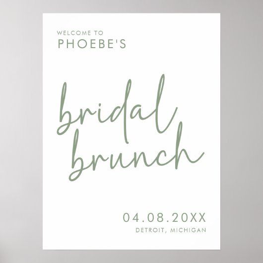 Sage & White Minimalistisch Bridal Brunch Willkomm Poster (Vorne)