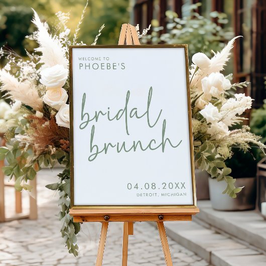 Sage & White Minimalistisch Bridal Brunch Willkomm Poster